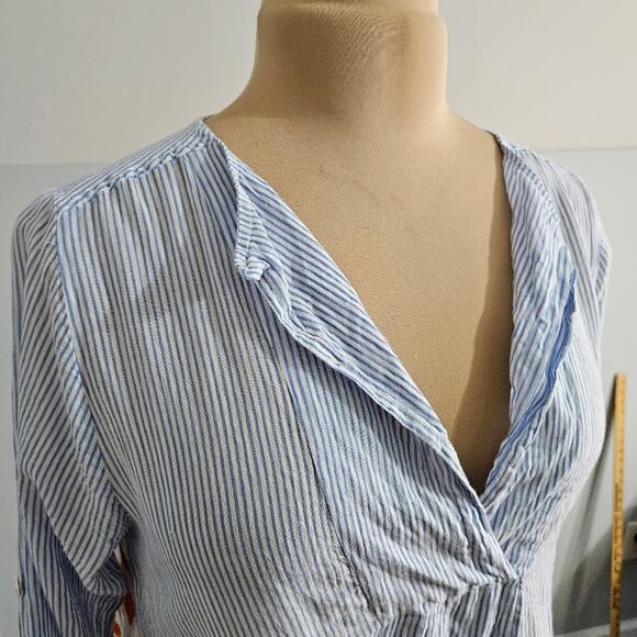 Tru Luxe Jeans Striped Floral Asymmetric 3/4 Sleeve Top Small Boho Bloomcore - Picture 5 of 12